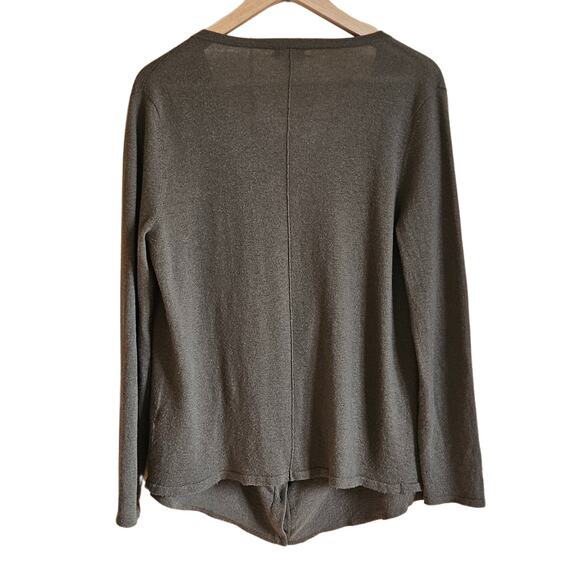 Garnet Hill 100% Cashmere Draped Button Front Top Sweater Green Women's Medium - Picture 6 of 7